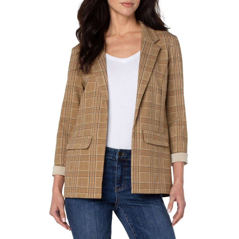 Liverpool Los Angeles Glen Plaid Boyfriend Blazer Tan Brown Medium